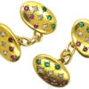 Belle Epoque 18ct Gold, Ruby, Diamond & Emerald Oval Cufflinks 1 Belle Epoque 18ct Gold, Ruby, Diamond & Emerald Oval Cufflinks -Antique Jewellery Company DSC08656 1
