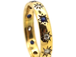 Retro 18ct Gold Ring Set With Alternate Sapphires & Diamonds -Antique Jewellery Company DSC08666