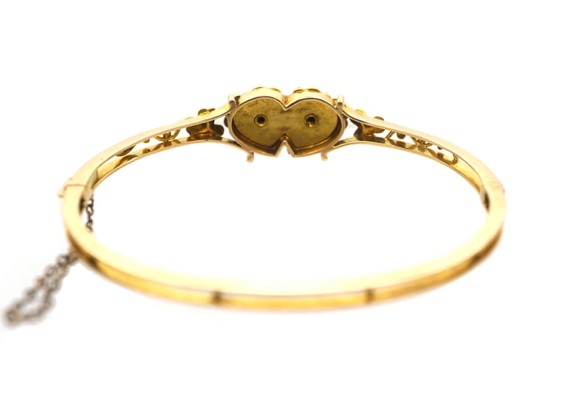Edwardian 15ct Gold, Red Enamel & Natural Split Pearl Double Heart Bangle 7 Edwardian 15ct Gold, Red Enamel & Natural Split Pearl Double Heart Bangle - Image 5