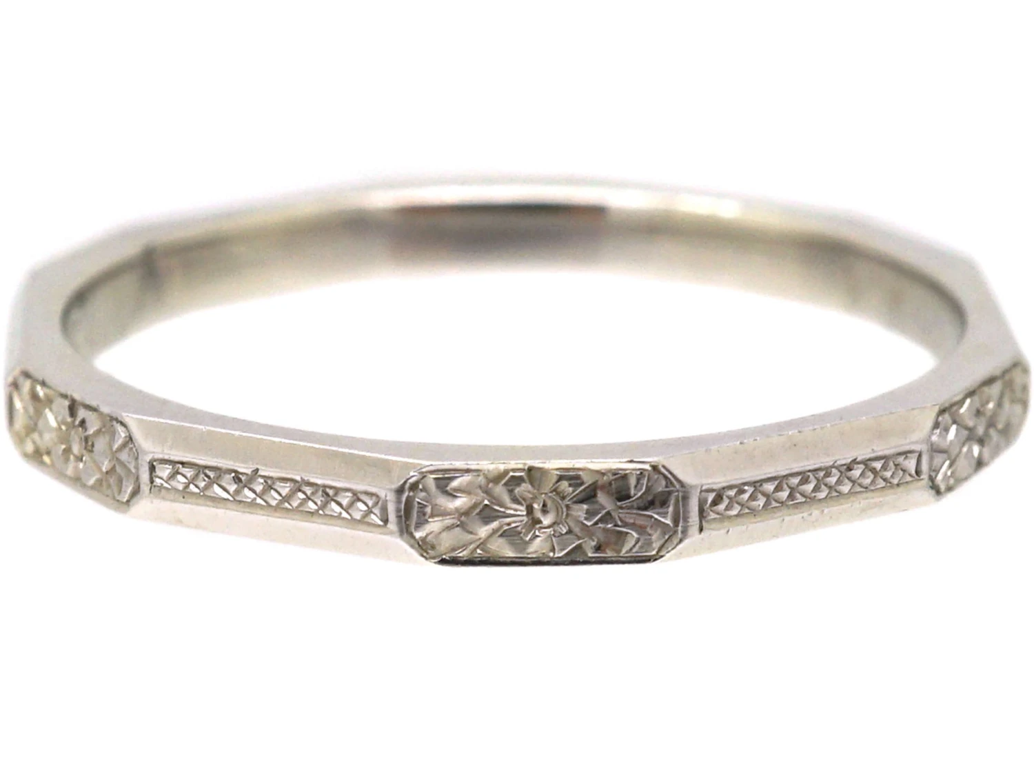 Art Deco Platinum Wedding Ring With Engraved Orange Blossom Detail 7 Art Deco Platinum Wedding Ring With Engraved Orange Blossom Detail - Image 5