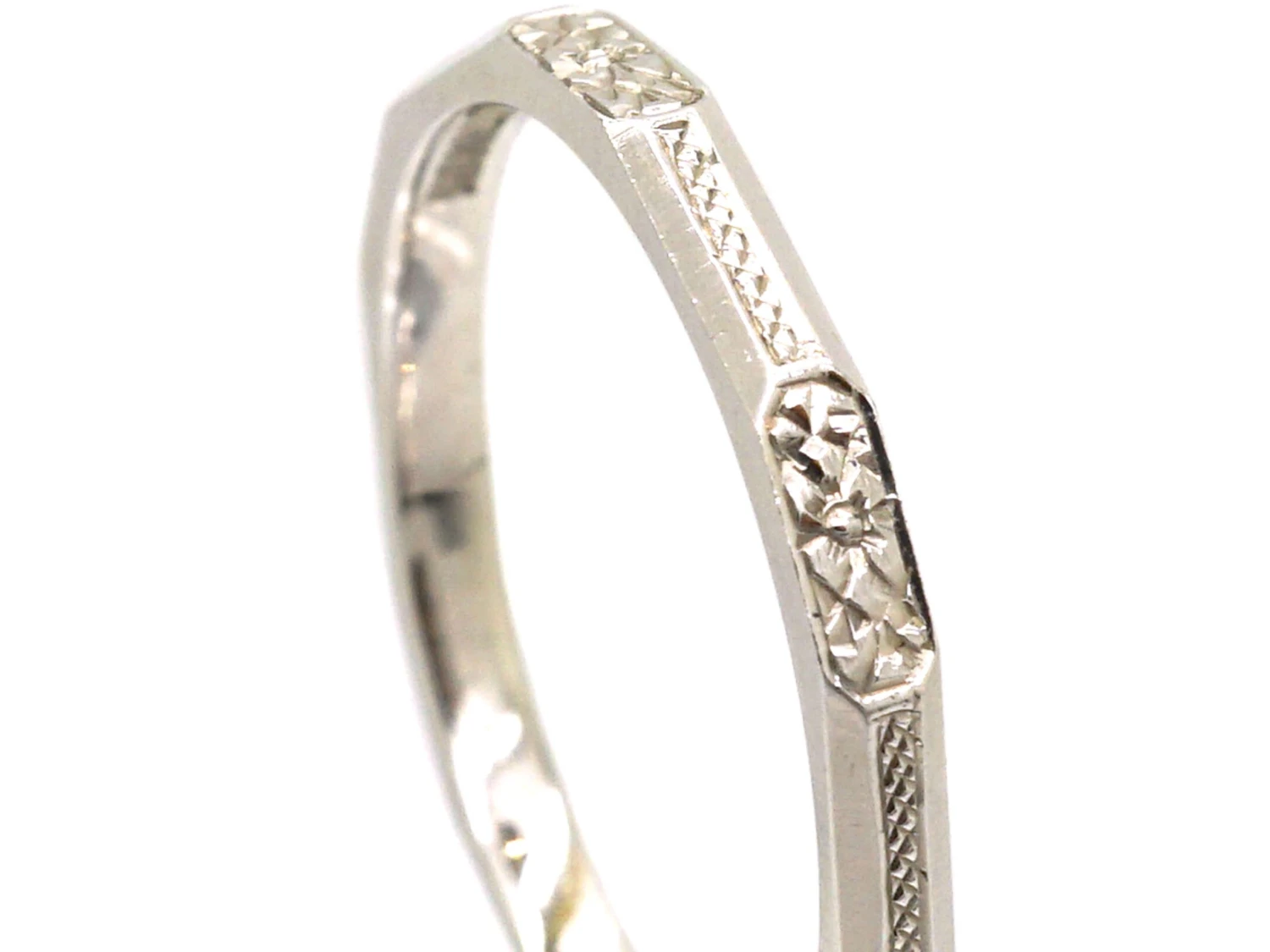 Art Deco Platinum Wedding Ring With Engraved Orange Blossom Detail 4 Art Deco Platinum Wedding Ring With Engraved Orange Blossom Detail - Image 2