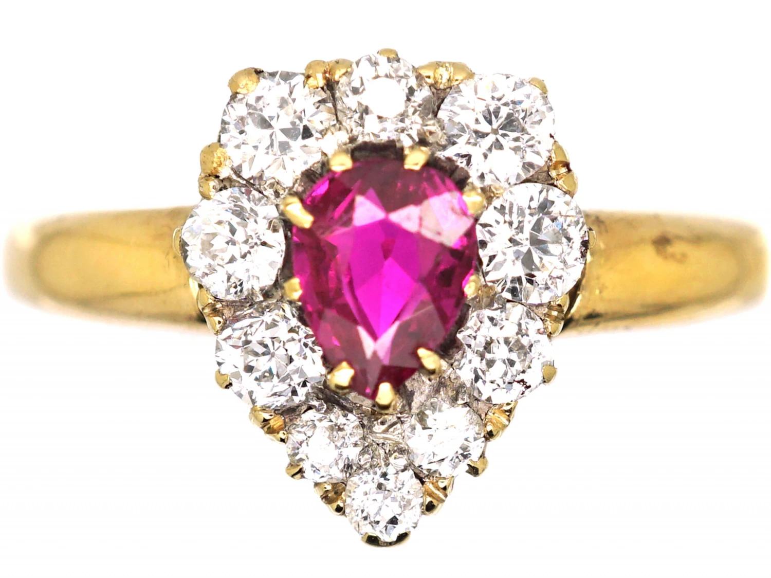 Edwardian 18ct Gold, Ruby & Diamond Pear Shaped Ring 3 Edwardian 18ct Gold, Ruby & Diamond Pear Shaped Ring