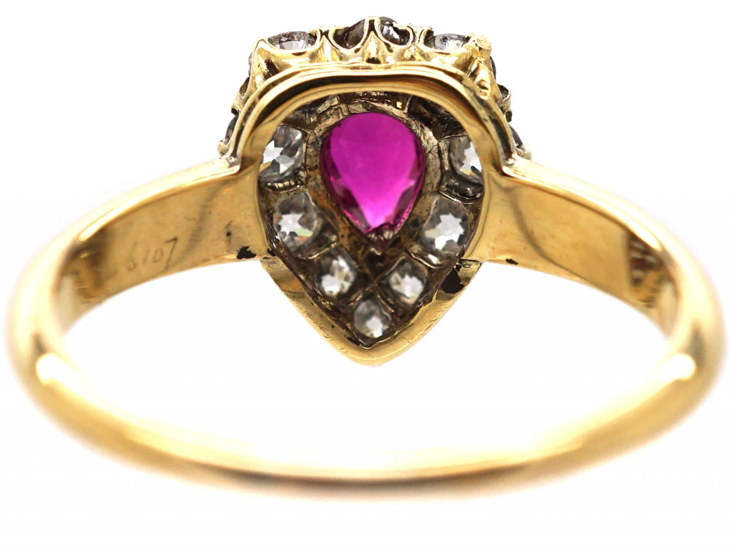 Edwardian 18ct Gold, Ruby & Diamond Pear Shaped Ring 6 Edwardian 18ct Gold, Ruby & Diamond Pear Shaped Ring - Image 4