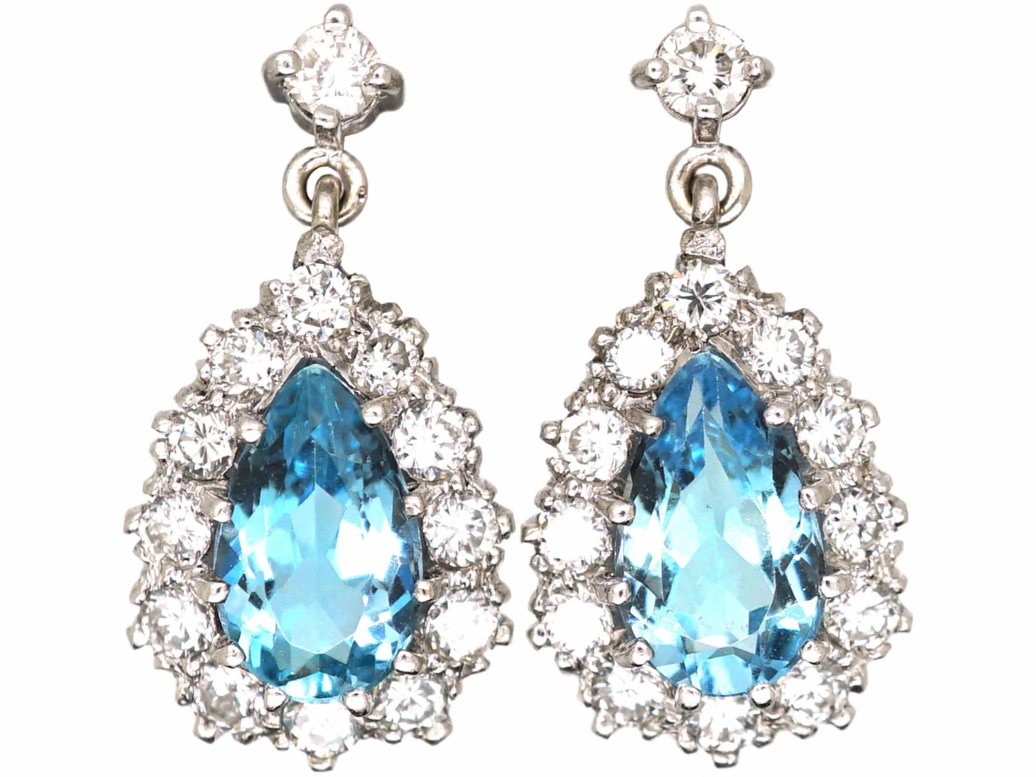 18ct White Gold, Pear Shaped Aquamarine & Diamond Drop Earrings 3 18ct White Gold, Pear Shaped Aquamarine & Diamond Drop Earrings