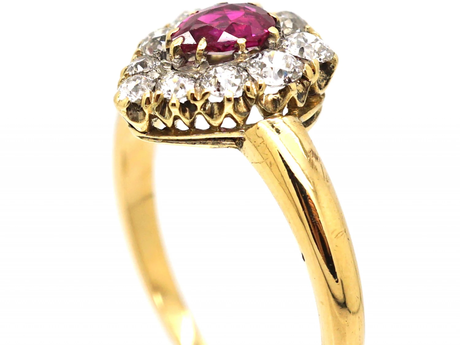 Edwardian 18ct Gold, Ruby & Diamond Pear Shaped Ring 4 Edwardian 18ct Gold, Ruby & Diamond Pear Shaped Ring - Image 2