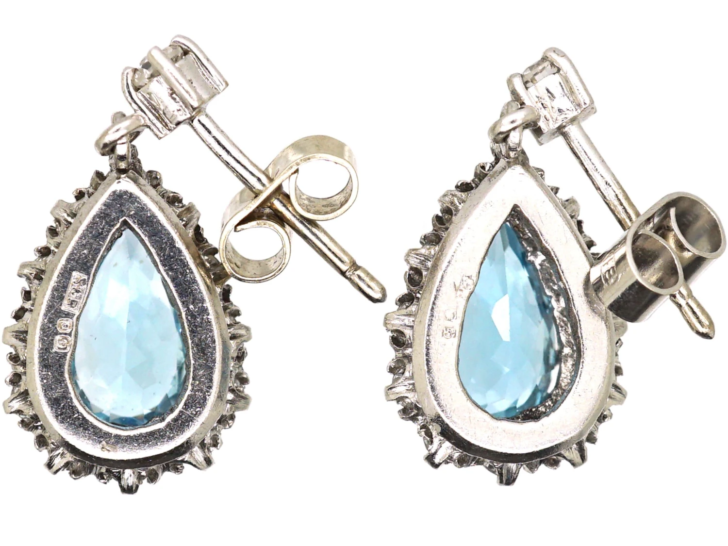 18ct White Gold, Pear Shaped Aquamarine & Diamond Drop Earrings 4 18ct White Gold, Pear Shaped Aquamarine & Diamond Drop Earrings - Image 2