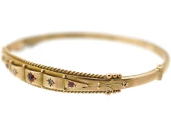 Edwardian 9ct Gold Ruby & Diamond Bangle -Antique Jewellery Company DSC08744