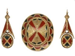 Victorian Scottish 15ct Gold, Jasper & Bloodstone Brooch & Earrings Set In Original Case