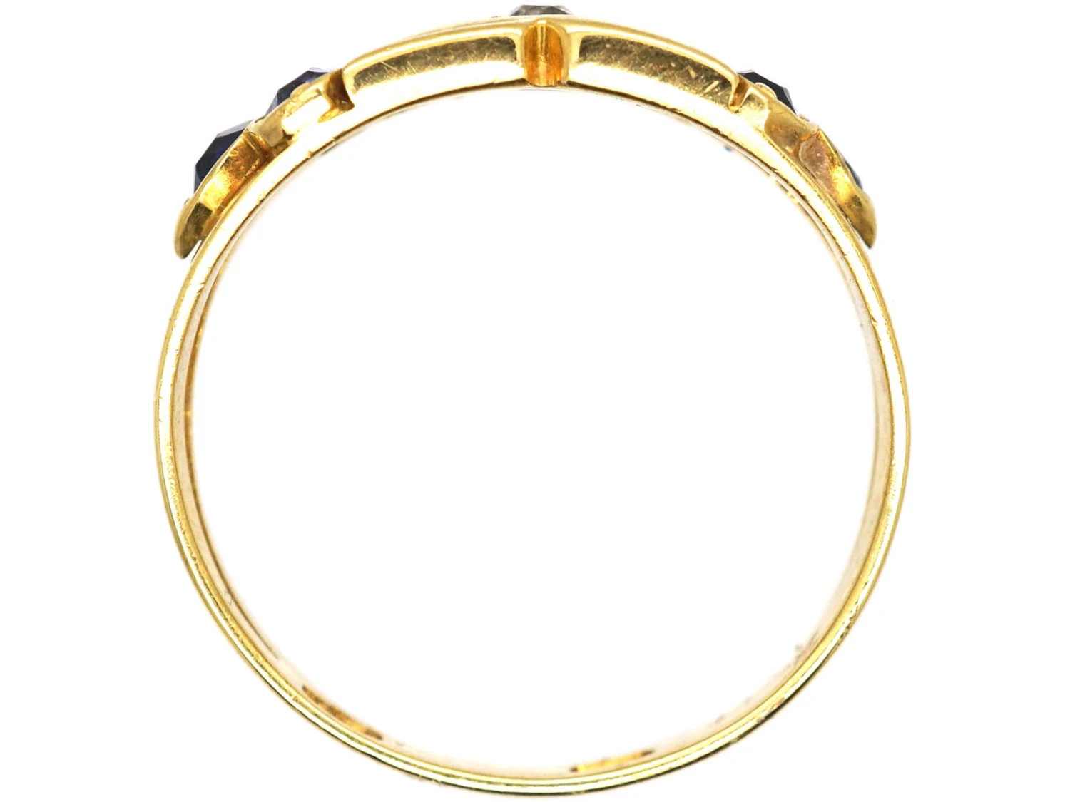 Edwardian 18ct Gold Kiss Ring Set With A Diamond & Sapphires 5 Edwardian 18ct Gold Kiss Ring Set With A Diamond & Sapphires - Image 3