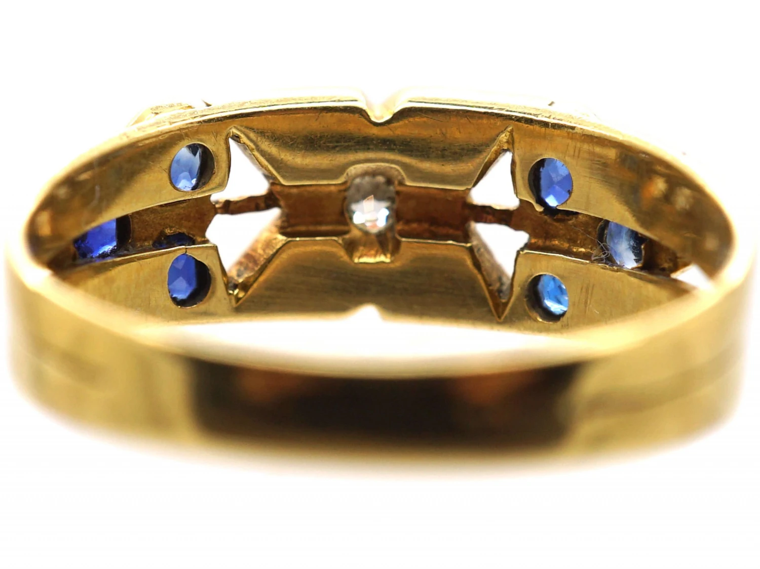 Edwardian 18ct Gold Kiss Ring Set With A Diamond & Sapphires 6 Edwardian 18ct Gold Kiss Ring Set With A Diamond & Sapphires - Image 4