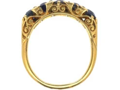 Victorian 18ct Gold Five Stone Sapphire & Rose Diamond Carved Half Hoop Ring -Antique Jewellery Company DSC08869