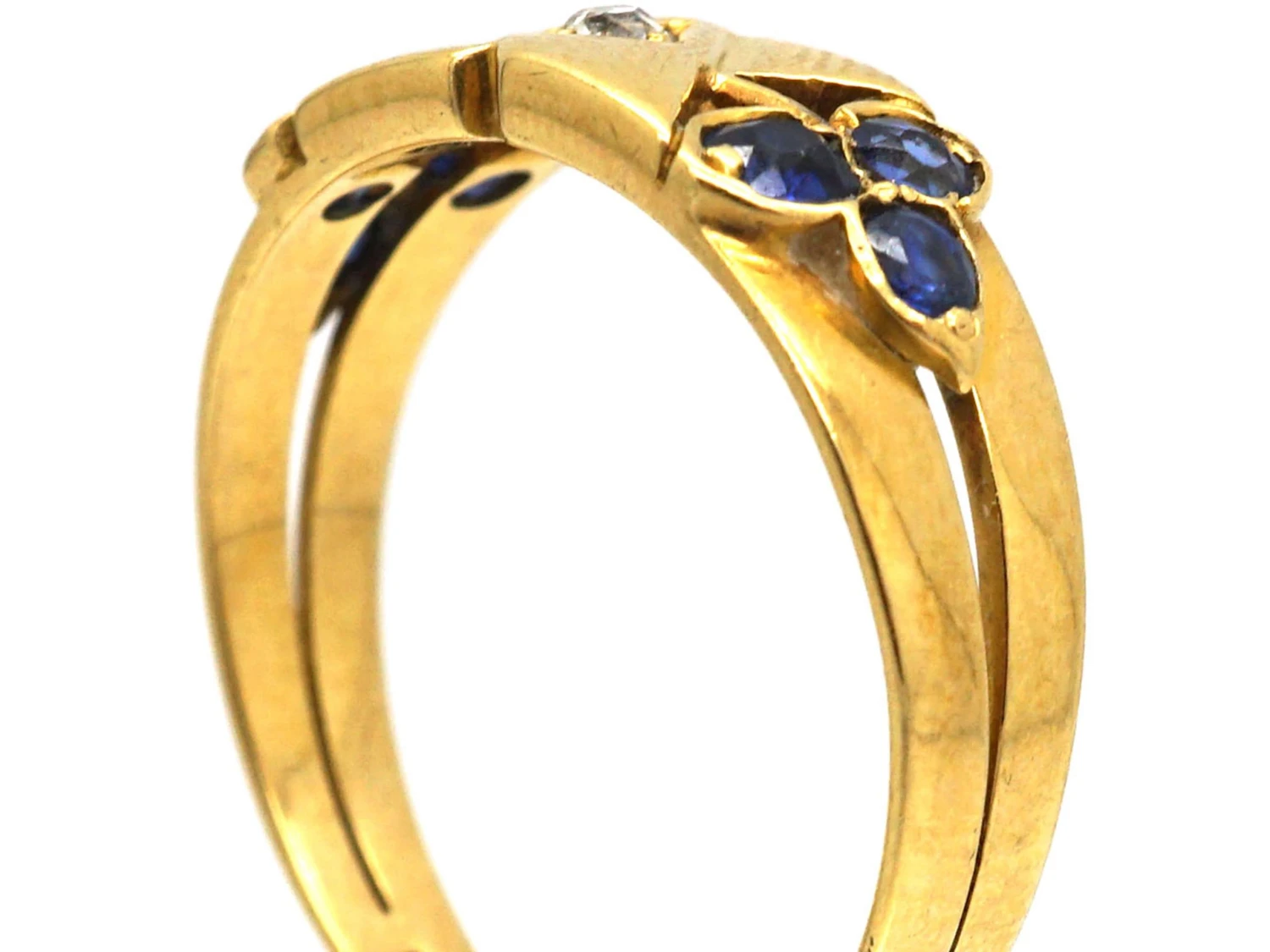 Edwardian 18ct Gold Kiss Ring Set With A Diamond & Sapphires 4 Edwardian 18ct Gold Kiss Ring Set With A Diamond & Sapphires - Image 2