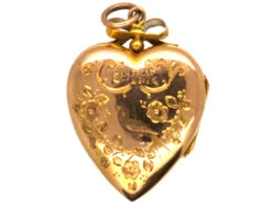 Edwardian 9ct Gold Back & Front Heart Shaped Locket With Swallow & Flowers Motif -Antique Jewellery Company DSC08873