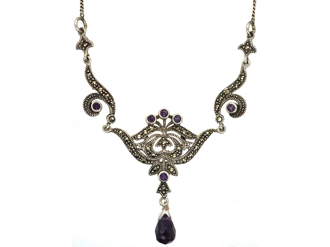 Silver, Marcasite & Amethyst Necklace 3 Silver, Marcasite & Amethyst Necklace