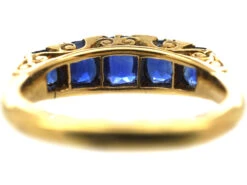 Victorian 18ct Gold Five Stone Sapphire & Rose Diamond Carved Half Hoop Ring -Antique Jewellery Company DSC08879