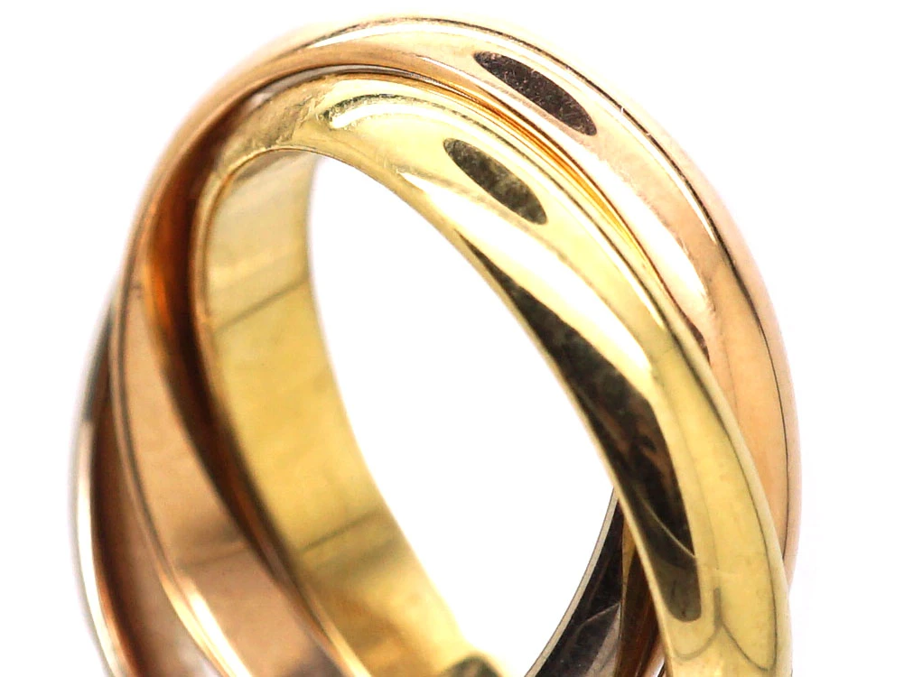 Three Colour 18ct Gold Trinity Ring By Cartier Set With Five Diamonds 4 Three Colour 18ct Gold Trinity Ring By Cartier Set With Five Diamonds - Image 2