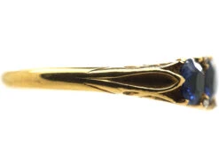 Victorian 18ct Gold Five Stone Sapphire & Rose Diamond Carved Half Hoop Ring -Antique Jewellery Company DSC08882