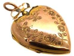 Edwardian 9ct Gold Back & Front Heart Shaped Locket With Swallow & Flowers Motif -Antique Jewellery Company DSC08886 1