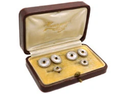 Art Deco 18ct Gold, Platinum, & Cabochon Sapphire Cufflinks & Studs Dress Set -Antique Jewellery Company DSC08896