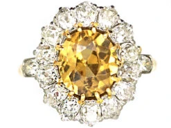 Early 20th Century 18ct Gold & Platinum, French Import Zircon & Diamond Cluster Ring With Diamond Set Shoulders