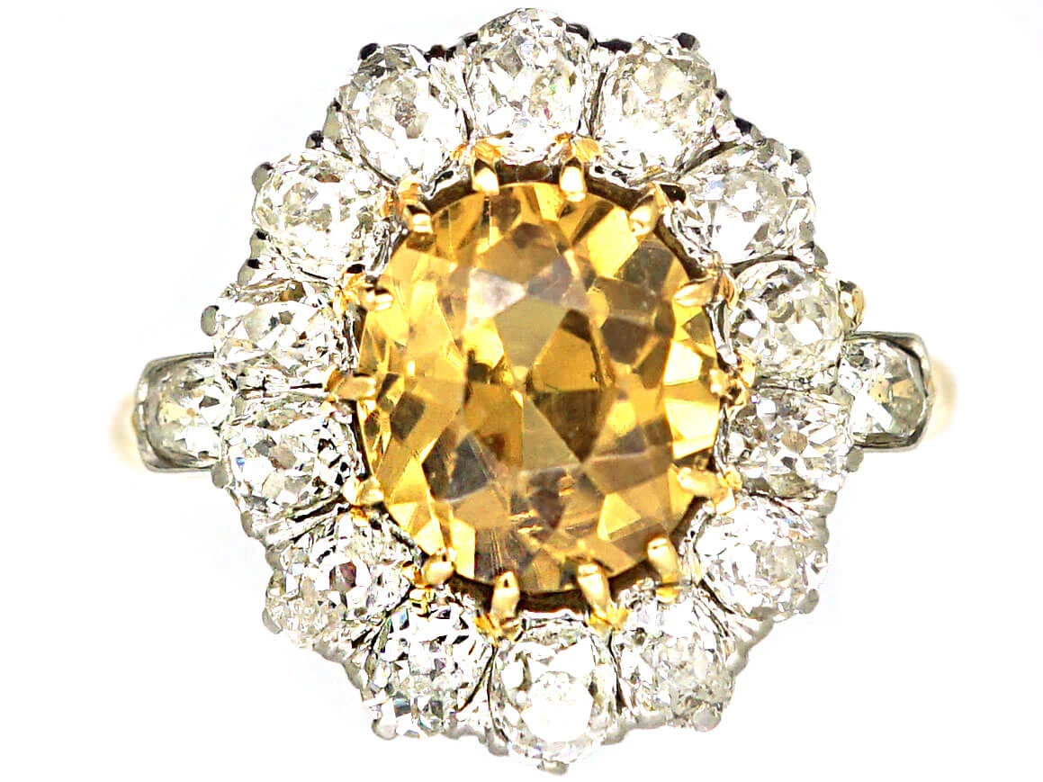 Early 20th Century 18ct Gold & Platinum, French Import Zircon & Diamond Cluster Ring With Diamond Set Shoulders 3 Early 20th Century 18ct Gold & Platinum, French Import Zircon & Diamond Cluster Ring With Diamond Set Shoulders