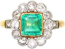 Early 20th Century 18ct Gold And Platinum Emerald And Diamond Cluster Ring
