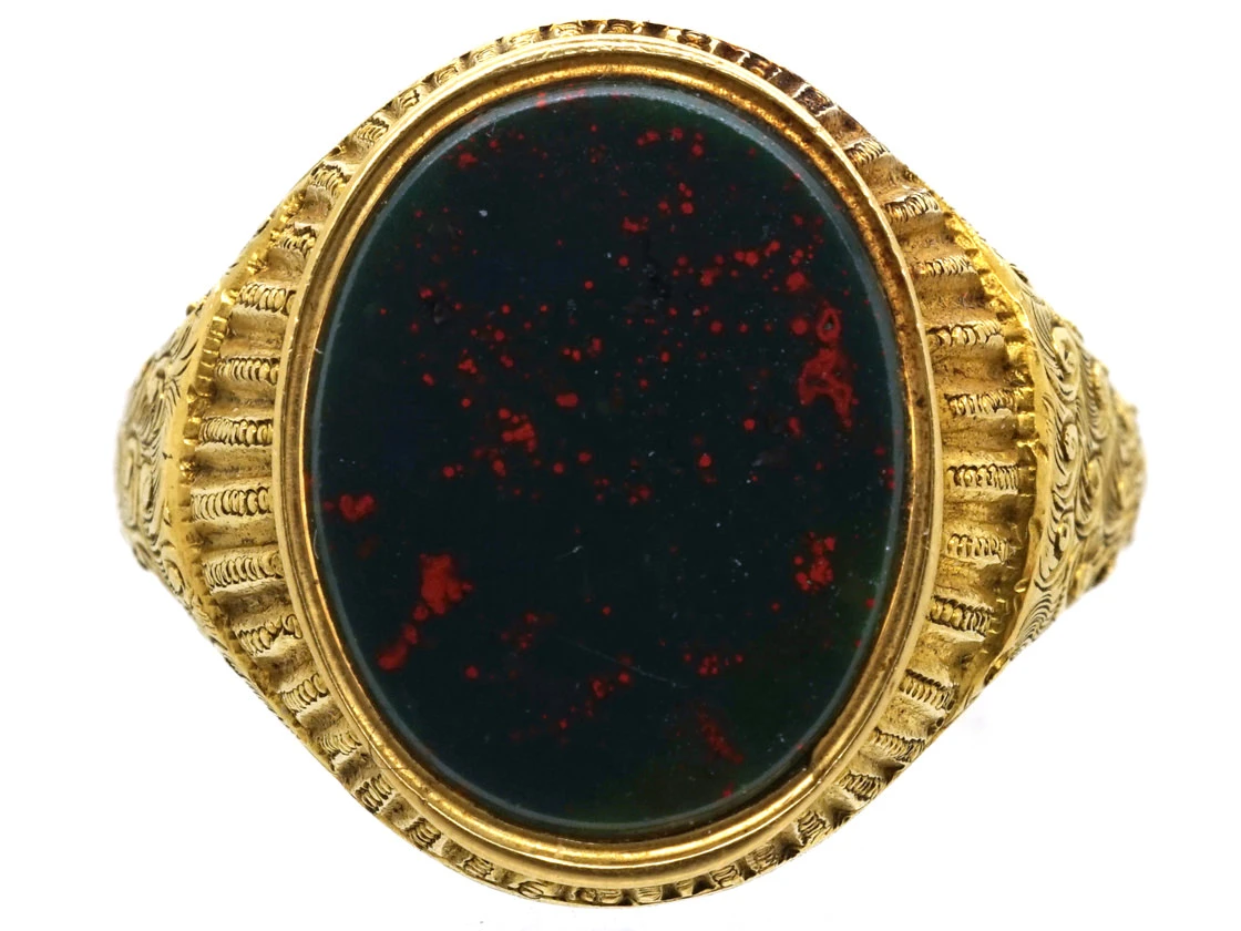 Victorian 18ct Gold & Bloodstone Signet Ring 4 Victorian 18ct Gold & Bloodstone Signet Ring - Image 2