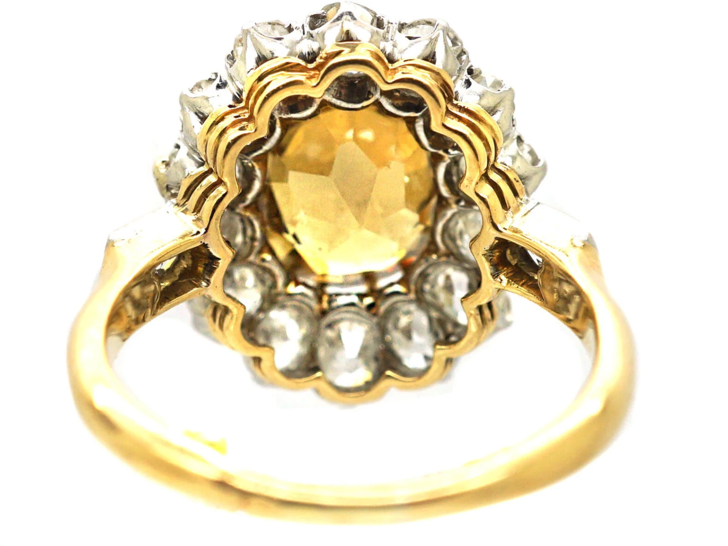 Early 20th Century 18ct Gold & Platinum, French Import Zircon & Diamond Cluster Ring With Diamond Set Shoulders 6 Early 20th Century 18ct Gold & Platinum, French Import Zircon & Diamond Cluster Ring With Diamond Set Shoulders - Image 4