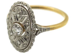 Art Deco 14ct Gold Oval Diamond Cluster Ring -Antique Jewellery Company DSC08957