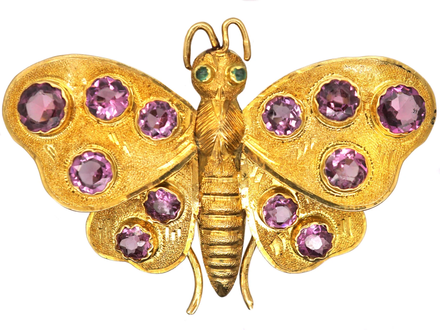 Regency 15ct Gold Butterfly Brooch Set With Garnets & Cabochon Emerald Eyes 3 Regency 15ct Gold Butterfly Brooch Set With Garnets & Cabochon Emerald Eyes