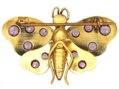Regency 15ct Gold Butterfly Brooch Set With Garnets & Cabochon Emerald Eyes 7 Regency 15ct Gold Butterfly Brooch Set With Garnets & Cabochon Emerald Eyes -Antique Jewellery Company DSC08971 1