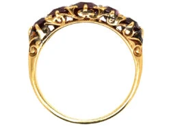 Victorian Carved Half Hoop 18ct Gold Five Stone Ruby Ring 15 Victorian Carved Half Hoop 18ct Gold Five Stone Ruby Ring -Antique Jewellery Company DSC08973 1
