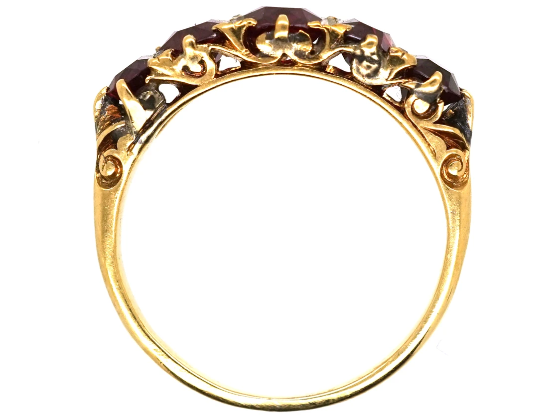 Victorian Carved Half Hoop 18ct Gold Five Stone Ruby Ring 8 Victorian Carved Half Hoop 18ct Gold Five Stone Ruby Ring - Image 6
