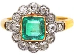 Early 20th Century 18ct Gold And Platinum Emerald And Diamond Cluster Ring -Antique Jewellery Company DSC08973
