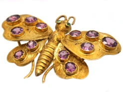 Regency 15ct Gold Butterfly Brooch Set With Garnets & Cabochon Emerald Eyes 6 Regency 15ct Gold Butterfly Brooch Set With Garnets & Cabochon Emerald Eyes -Antique Jewellery Company DSC08974