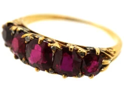Victorian Carved Half Hoop 18ct Gold Five Stone Ruby Ring 17 Victorian Carved Half Hoop 18ct Gold Five Stone Ruby Ring -Antique Jewellery Company DSC08981