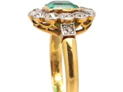 Early 20th Century 18ct Gold And Platinum Emerald And Diamond Cluster Ring -Antique Jewellery Company DSC08988 1
