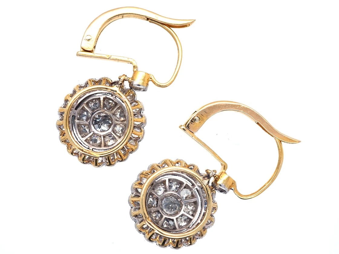 Edwardian Diamond Flower Cluster Earrings 5 Edwardian Diamond Flower Cluster Earrings - Image 3