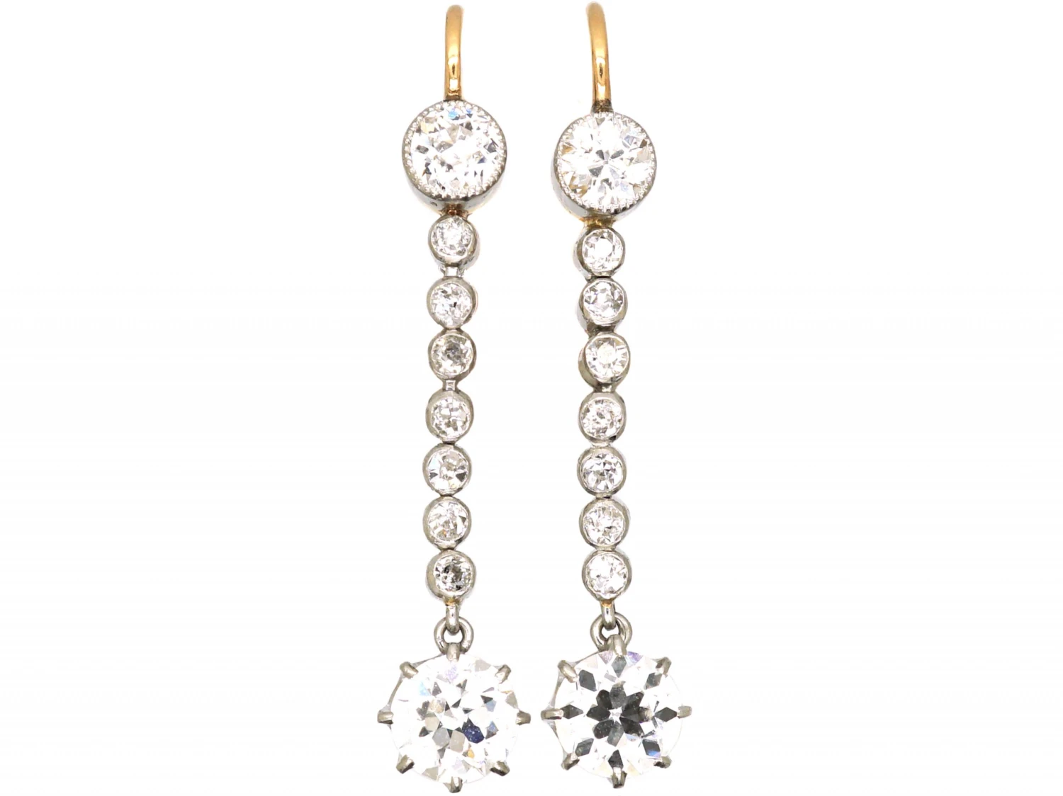 Early 20th Century 15ct Gold & Platinum, Diamond Drop Earrings 3 Early 20th Century 15ct Gold & Platinum, Diamond Drop Earrings