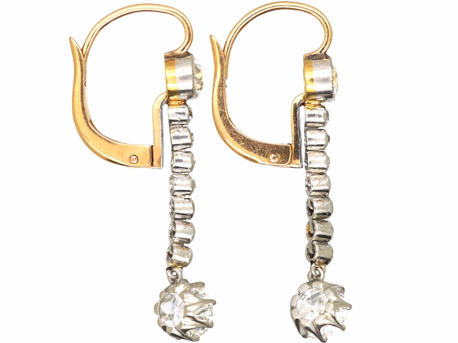 Early 20th Century 15ct Gold & Platinum, Diamond Drop Earrings 4 Early 20th Century 15ct Gold & Platinum, Diamond Drop Earrings - Image 2