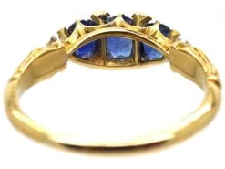 Edwardian 18ct Gold, Three Stone Sapphire Ring With Diamond Points -Antique Jewellery Company DSC09014
