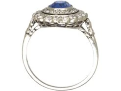 Early 20th Century Platinum, Sapphire & Diamond Oval Cluster Ring With Diamond Set Shoulders -Antique Jewellery Company DSC09022 scaled 2