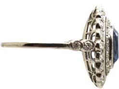 Early 20th Century Platinum, Sapphire & Diamond Oval Cluster Ring With Diamond Set Shoulders -Antique Jewellery Company DSC09030 scaled 1