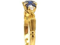 Edwardian 18ct Gold, Three Stone Sapphire Ring With Diamond Points -Antique Jewellery Company DSC09038
