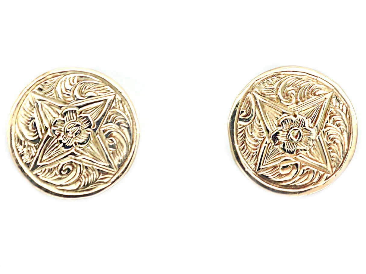 Victorian 9ct Gold Stud Earrings With Engraved Star & Flower Detail 3 Victorian 9ct Gold Stud Earrings With Engraved Star & Flower Detail