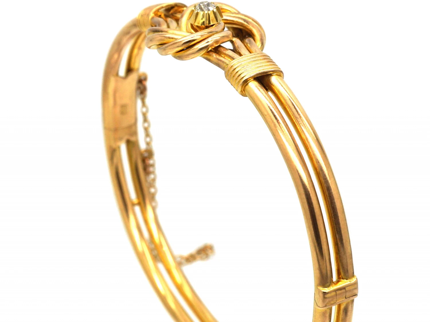 Edwardian 15ct Gold Knot Bangle Set With A Diamond 4 Edwardian 15ct Gold Knot Bangle Set With A Diamond - Image 2