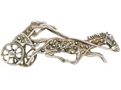 Silver & Marcasite Trotting Horse & Carriage Brooch