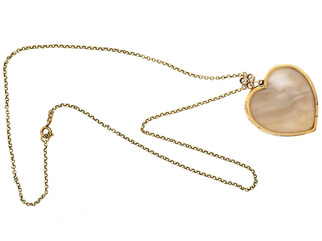 Edwardian Large Opal Heart Pendant With Diamond Top On 14ct Gold Chain 5 Edwardian Large Opal Heart Pendant With Diamond Top On 14ct Gold Chain - Image 3