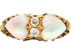 Edwardian 18ct Gold Heart Shaped Opal And Diamond Ring