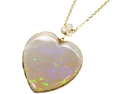Edwardian Large Opal Heart Pendant With Diamond Top On 14ct Gold Chain 12 Edwardian Large Opal Heart Pendant With Diamond Top On 14ct Gold Chain -Antique Jewellery Company DSC09066